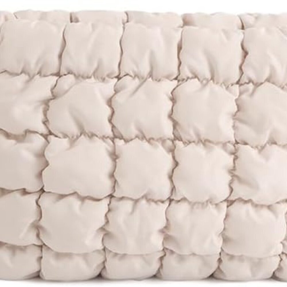 Puffer Quilted Makeup Bag with Handle, Cute Puffy Cotton Cosmetic Bags for Women